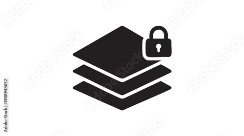 Black Stacked Layers with Padlock Security Icon Vector