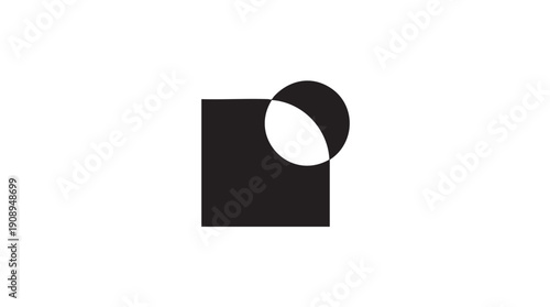 Black Square and Circle Overlap Abstract Graphic Element