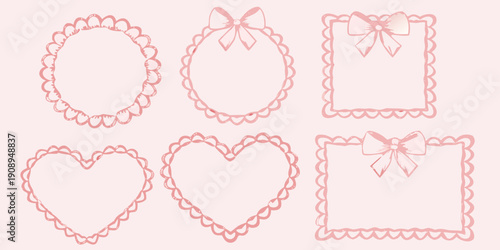 A collection of delicate pink frames and hearts with lace detailing
