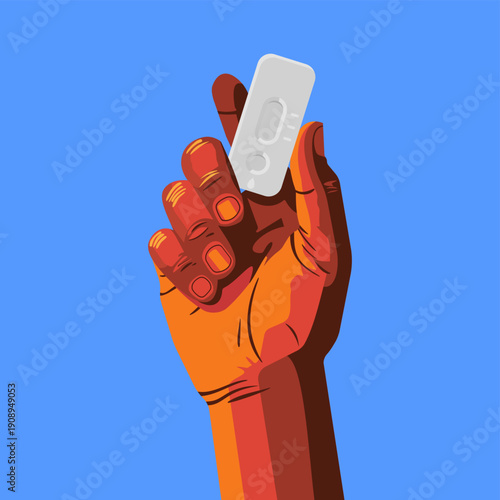 Hand holding at home PSA test kit for prostate health, checking a sample result for self screening, early detection or prevention via diagnostic and wellness practices for mens health care awareness