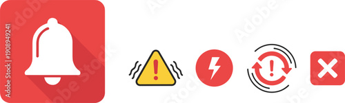 Notification and Alert Icon Set with Bell Warning Error Alarm Symbols for App Interface Design
