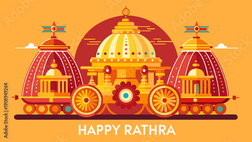 A vibrant and festive illustration of a traditional indian rath yatra celebration Vector