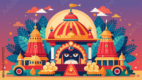 A vibrant and intricate illustration of a temple with a large archway and intricate details Vector