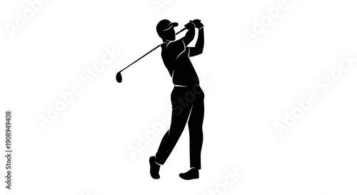 Male Golfer Swinging Club Silhouette Isolated on White