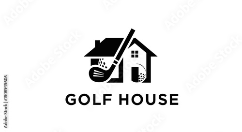 Modern Golf House Logo Design with Club and Ball
