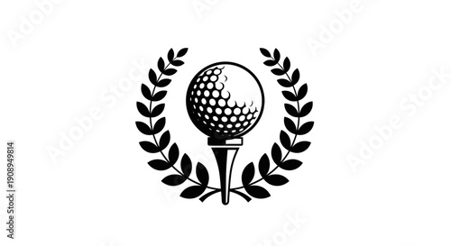 Elegant Golf Ball on Tee with Laurel Wreath Emblem