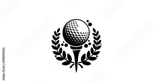 Golf Ball on Tee with Laurel Wreath Emblem Logo Icon