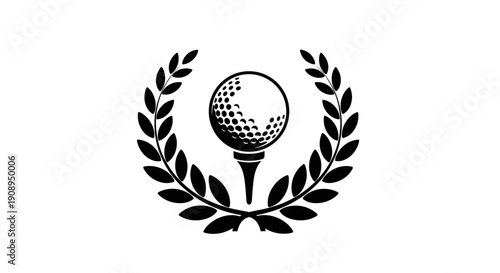 Golf Ball on Tee with Laurel Wreath Emblem