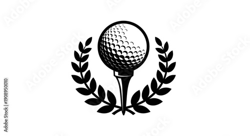 Classic Golf Ball on Tee with Laurel Wreath Emblem