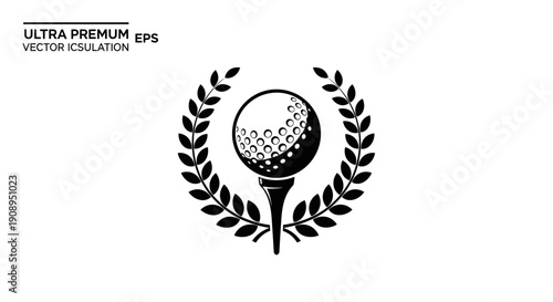 Monochrome Golf Ball on Tee with Laurel Wreath Award Logo