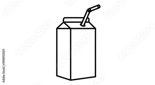 Black and white illustration of a milk carton with a straw silhouette