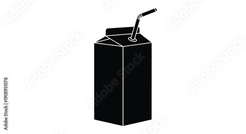 Black carton of juice with a straw simple graphic silhouette