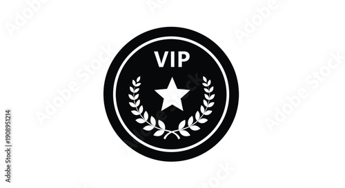 Black circular vip badge with star and laurel bold silhouette