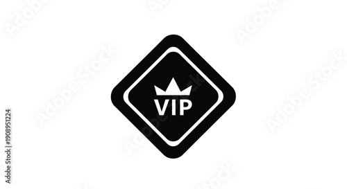 Black diamond sign with a crown and vip text a stark silhouette