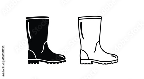 Two rubber boots depicted in a stark black silhouette