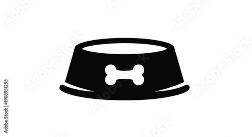 Black pet food bowl with bone design simple silhouette