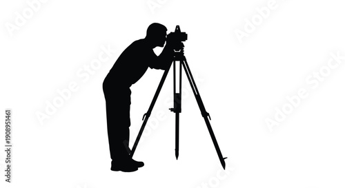 Surveyor using a theodolite on a tripod black silhouette