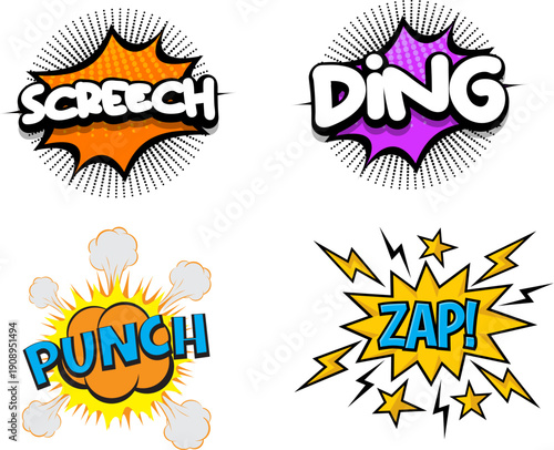 Vibrant comic book sound effects for dynamic storytelling and design