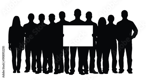 A group of people holding a blank sign dramatic silhouette
