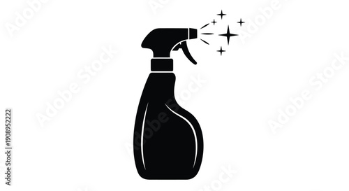 A black spray bottle emitting liquid a striking silhouette