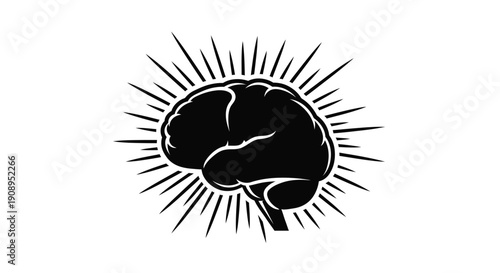 A stylized brain with radiating lines a striking black silhouette