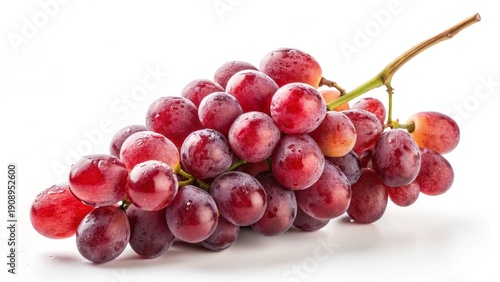 Fresh Red Grapes with Water Droplets Isolated on White Background for Food Photography