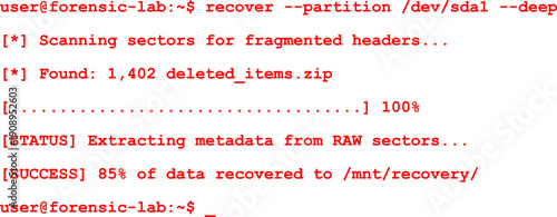 cyber security breach with scrolling code and UI elements - Red text