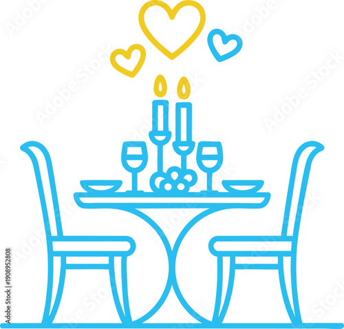 Romantic dinner for two table setting candlelight wine glasses plates fruit romantic date