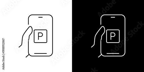 Mobile Parking App Concept Hand Holding Smartphone with 'P' Icon for Digital Car Park Management and Convenient Payment Solutions