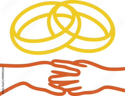 Interlocking rings yellow handshake orange connection unity teamwork symbol abstract