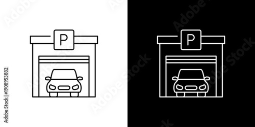 Parking Garage Icon Vector Illustration - Car Entrance and Exit Symbol for Parking Facilities
