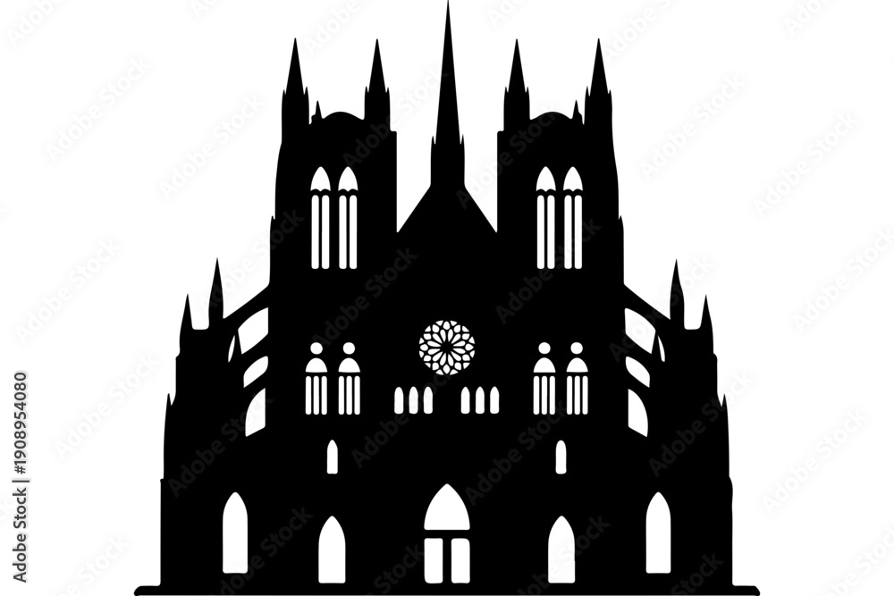 Fototapeta premium Gothic Cathedral Silhouette Vector Art