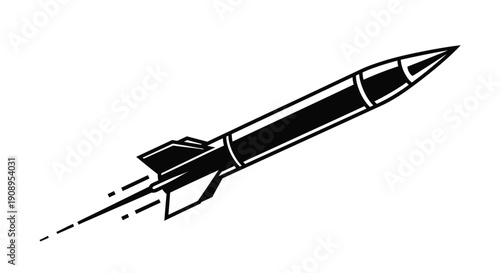 A black rocket launching with fiery exhaust trails a striking silhouette