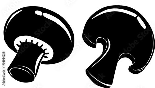 Mushroom Icon Set. Solid Black Minimal Shape. Vector Illustration