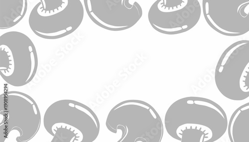 Mushroom Seamless Pattern. Mushroom Frame pattern. Light Gray Minimal Style. Vector Background