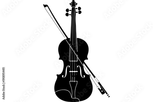 Black and White Violin with Bow Vector Illustration