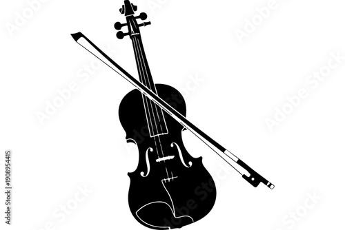 Black and White Violin with Bow Vector Illustration
