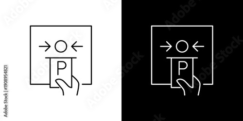 Single icon of parking payment station with hand inserting ticket into machine, for convenience and automated access