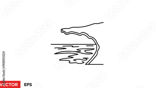 Minimalist Ocean Coastline with Overhanging Cliff Line Art