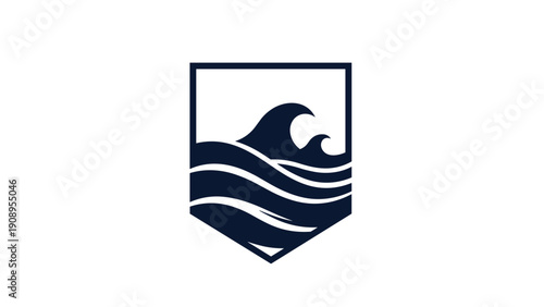Minimalist Navy Ocean Waves in Shield Logo
