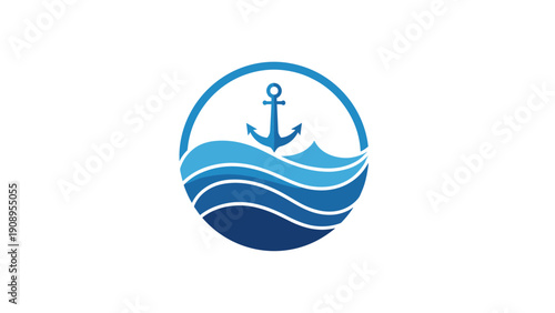 Nautical Anchor and Blue Waves Logo Design