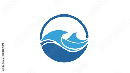 Abstract Blue Waves in Circle Logo Icon Design