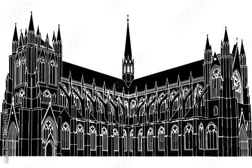 Gothic Cathedral Architectural Line Drawing