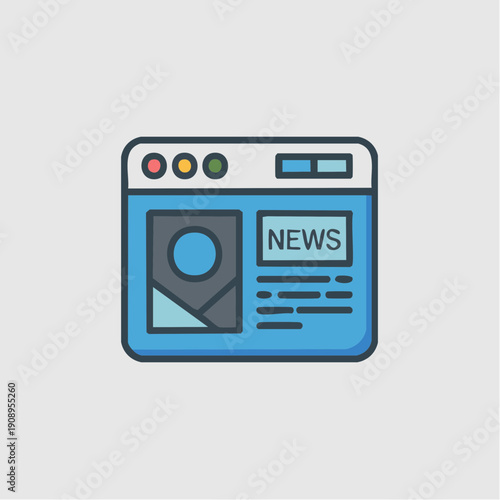 Sleek minimal web browser icon showcasing a news article display, perfect for digital media, online information, and modern business interface designs