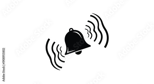 Ringing bell with radiating sound waves, symbolizing alert or announcement.