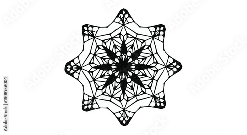 Intricate geometric starburst pattern in black and white, symbolizing complexity and symmetry.