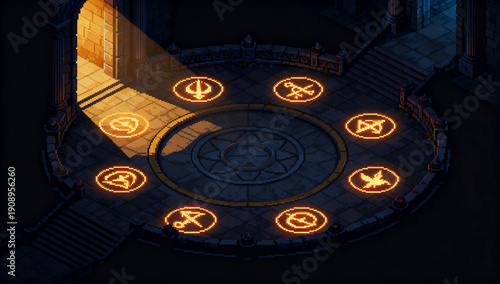 Wallpaper Mural ルーンと松明が灯るダークストーンレイドダンジョンピクセルアート Torontodigital.ca