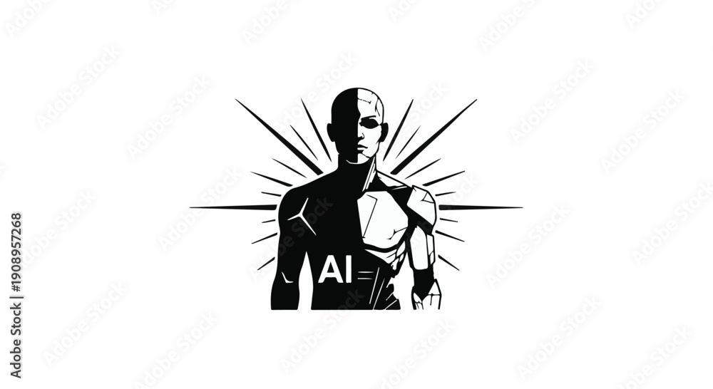 Fototapeta premium Futuristic humanoid silhouette radiating light, representing artificial intelligence and technological advancement.
