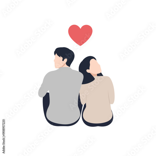 Couple sitting together with heart symbol above them.