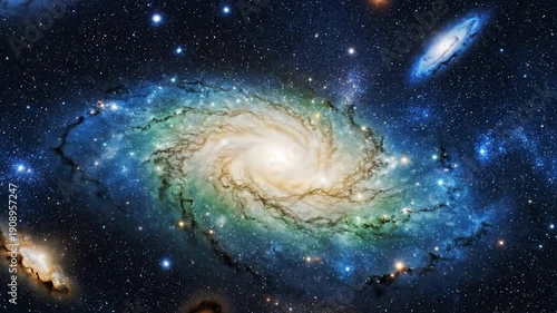 Wallpaper Mural Swirling galaxy rotates gracefully in space footage with stars twinkling and cosmic colors blending Torontodigital.ca